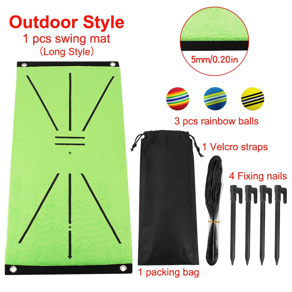 Golf Swing Mat Hitting Batting Direction Mark Trace Indoor Home 11.8“ x 23.6" Golf Swing Training Pad w 3 Pcs Practice Ball