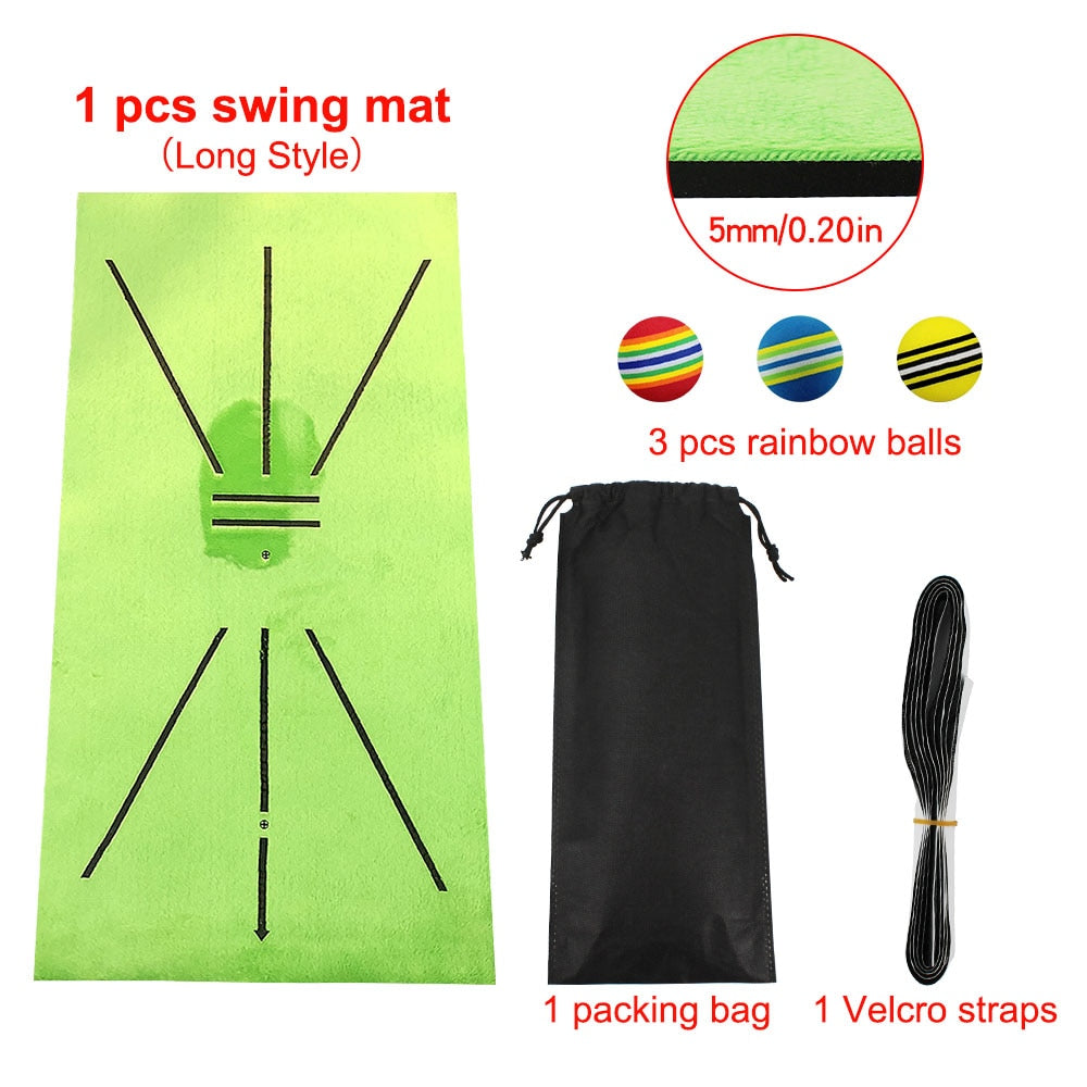 Golf Swing Mat Hitting Batting Direction Mark Trace Indoor Home 11.8“ x 23.6" Golf Swing Training Pad w 3 Pcs Practice Ball