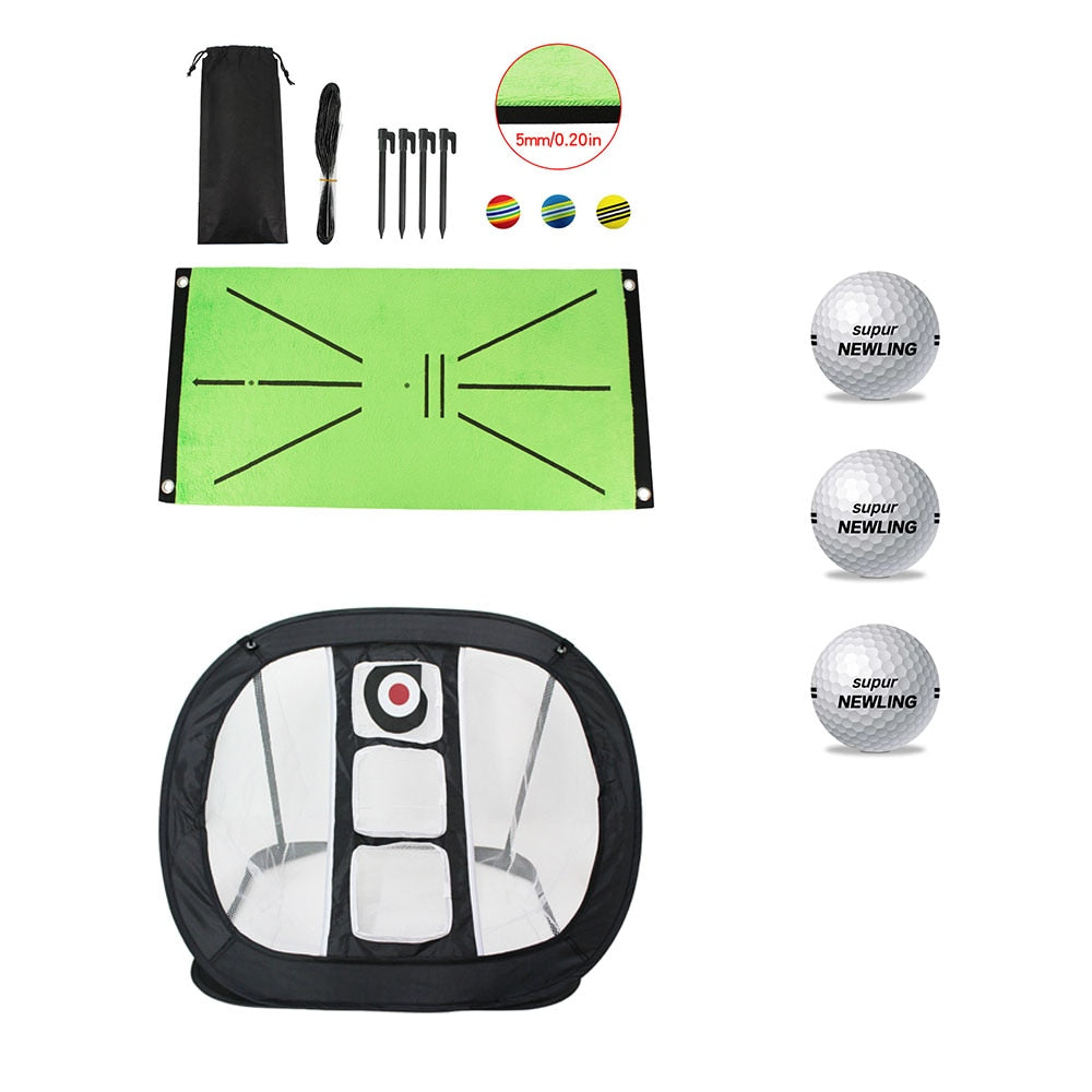 Golf Swing Mat Hitting Batting Direction Mark Trace Indoor Home 11.8“ x 23.6" Golf Swing Training Pad w 3 Pcs Practice Ball