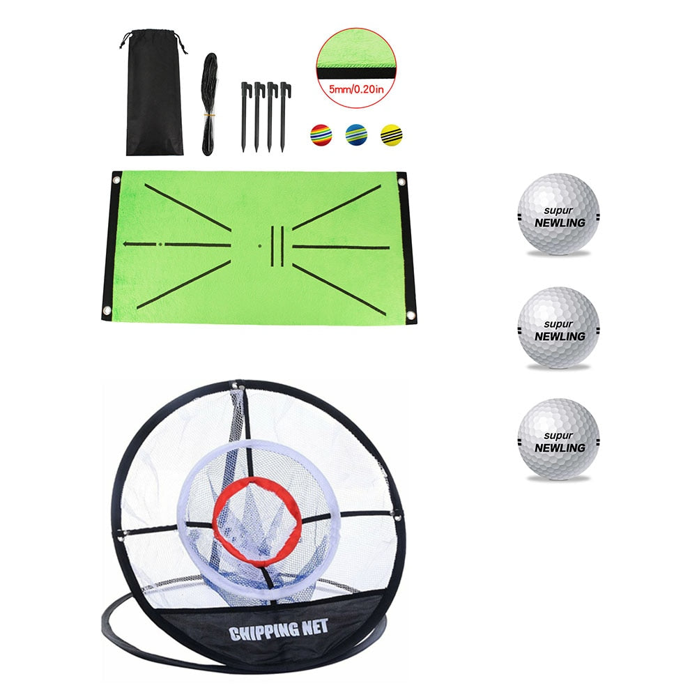 Golf Swing Mat Hitting Batting Direction Mark Trace Indoor Home 11.8“ x 23.6" Golf Swing Training Pad w 3 Pcs Practice Ball