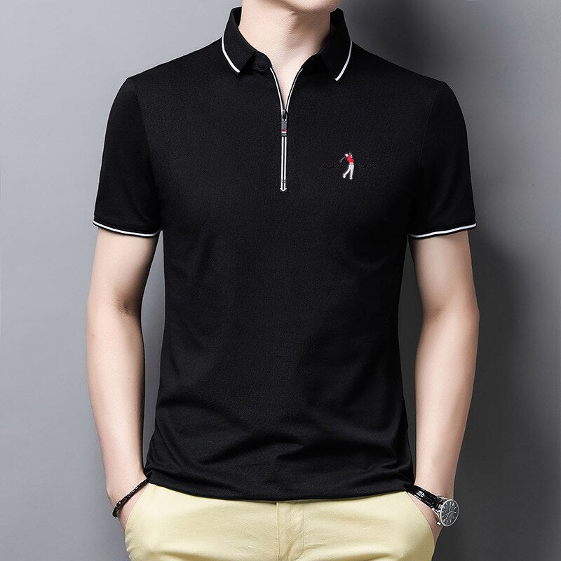 Golf Polo Shirts For Men Summer New Short Sleeve Zipper Lapel Tops Casual Slim Trend Good Quality Tees 2021 Hommes Clothing